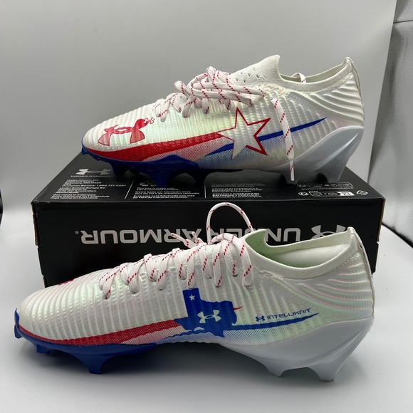 Under Armour Blur Pro TX Football Cleats Mens 12 White Red Blue‎ Texas Edition main image 7